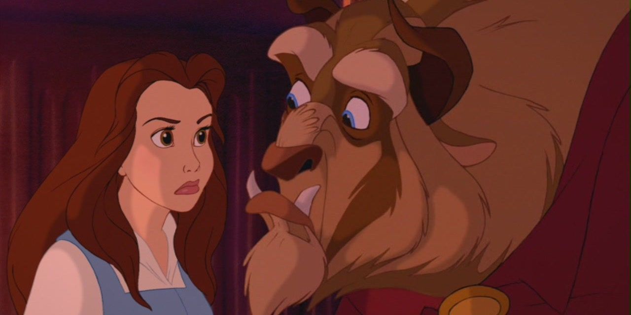 Belle looks angrily at the Beast in Beauty and the Beast