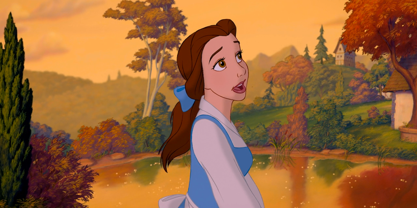 Belle singing in the countryside in Beauty and the Beast