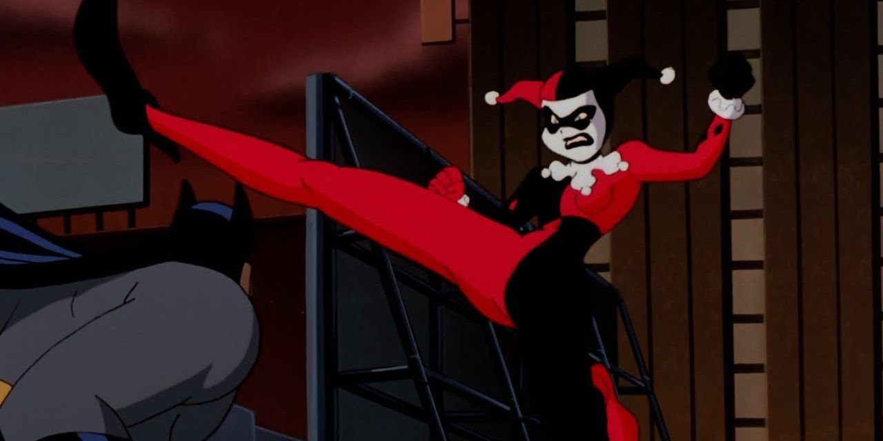 Harley Quinn kicking Batman in Batman The Animated Series Cropped