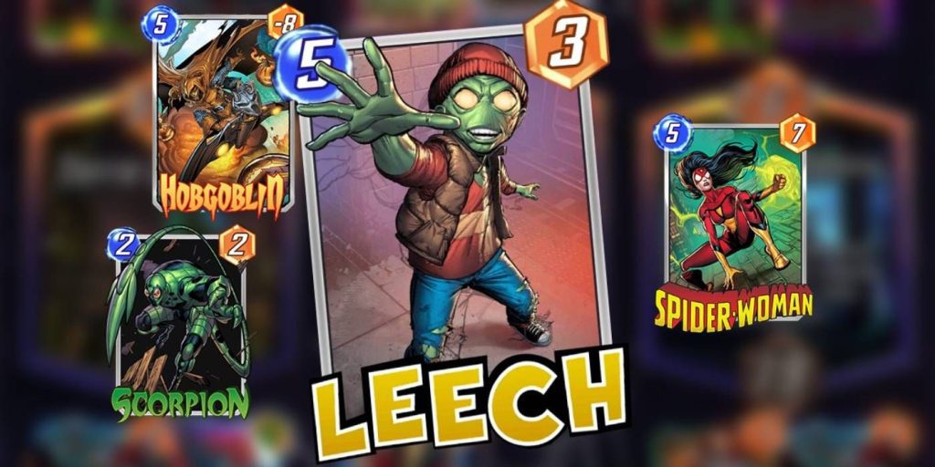 Marvel Snap Leech com outras cartas, incluindo Scorpion, Hobgoblin e Spider-Woman como outras cartas de controle