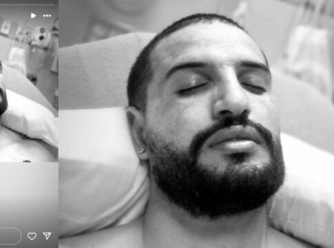 Postagens de Hamza Moknii do noivo de 90 dias sobre foto da cama de hospital
